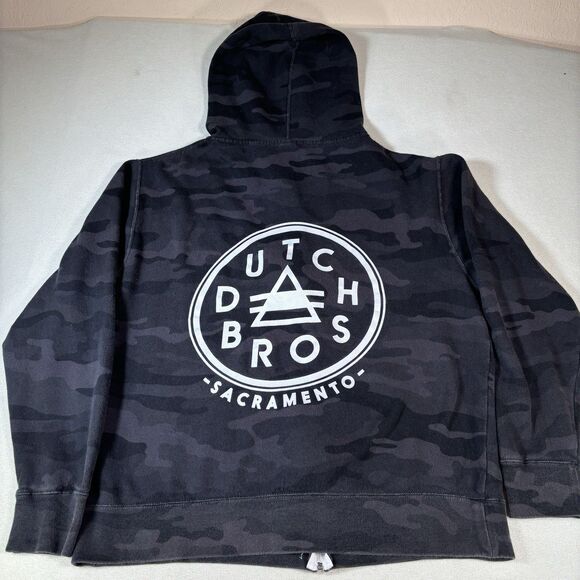 Dutch Bros Full Zip Hoodie Mens Large Camo Camouflage Sacramento Logo Print - Picture 2 of 7